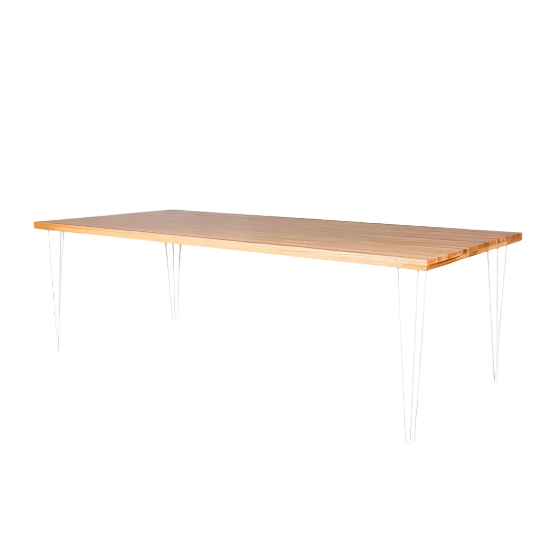 White Hairpin Banquet Table With Natural Timber Top