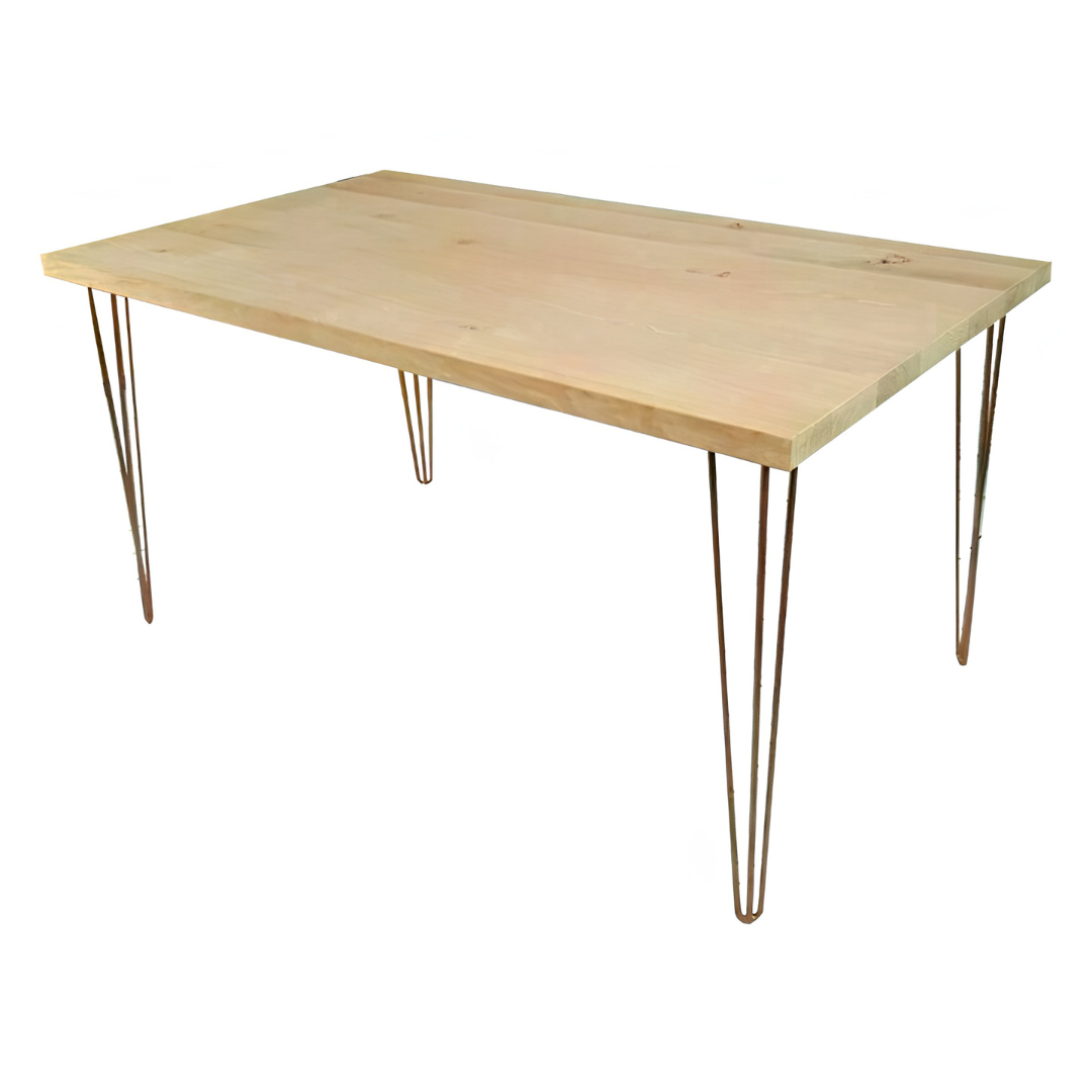 Gold Hairpin Banquet table with natural timber top