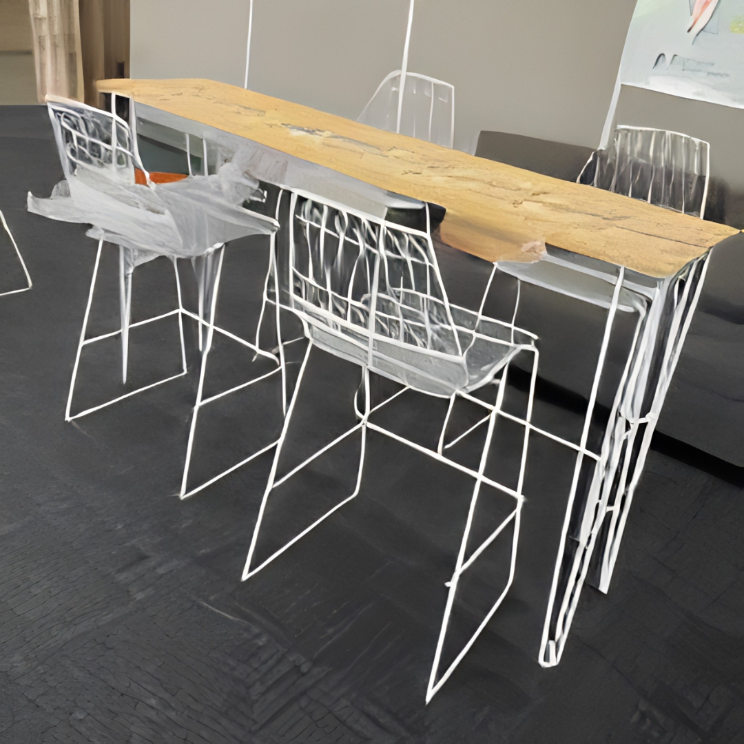 White Hairpin Tapas Table with Natural Timber Top - Image 4