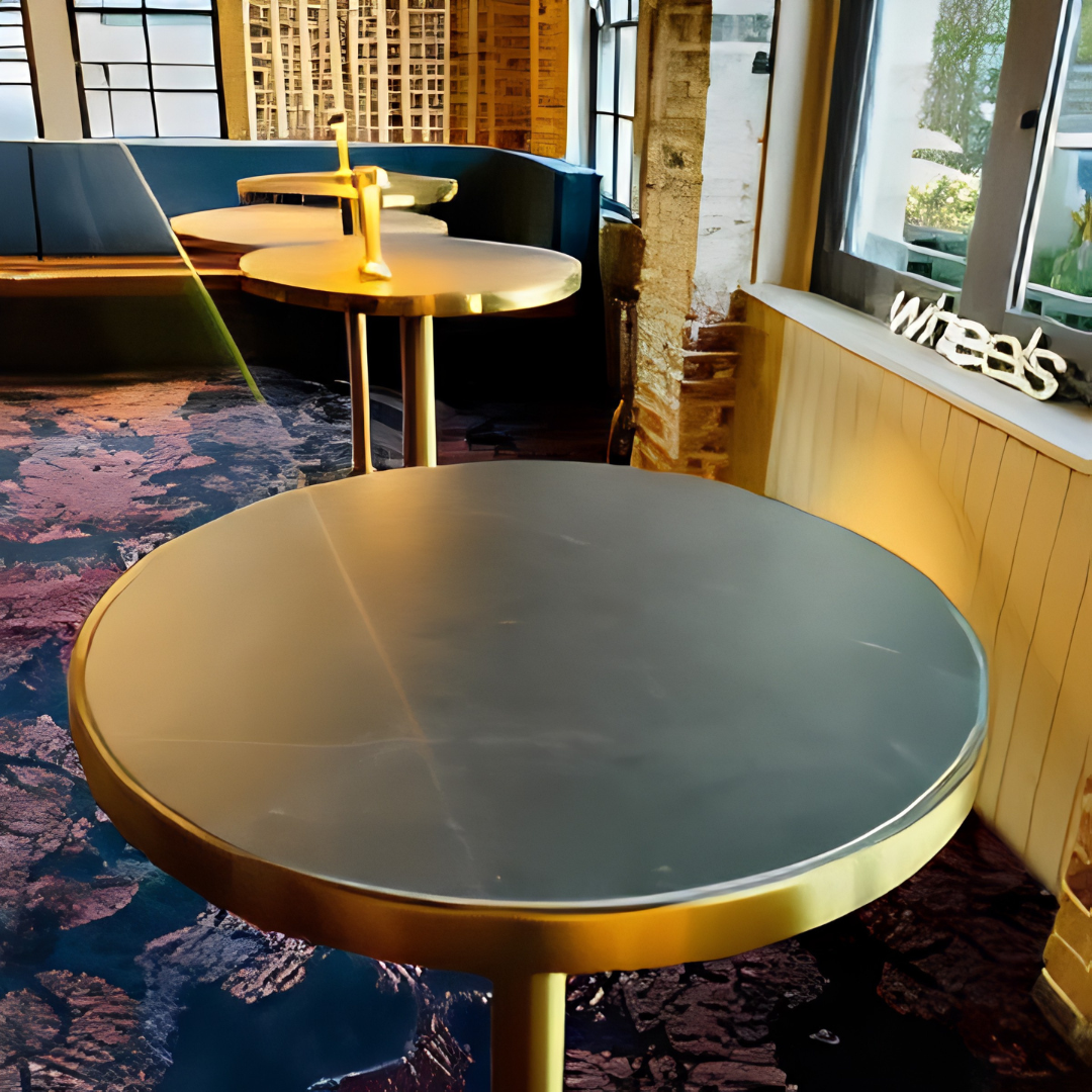 Brass Cocktail Bar Table w/ Black Marble Top - Image 3