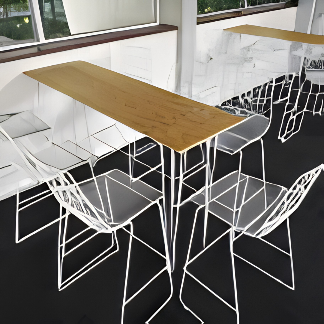 White Hairpin Tapas Table with Natural Timber Top - Image 3
