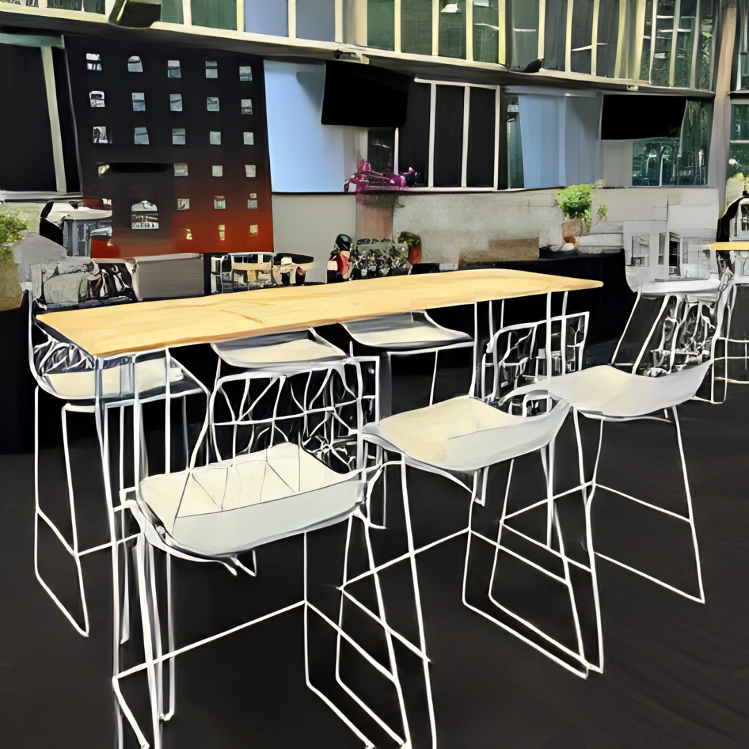 White Hairpin Tapas Table with Natural Timber Top - Image 2