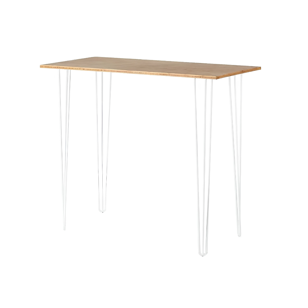 White Hairpin Tapas Table with Natural Timber Top